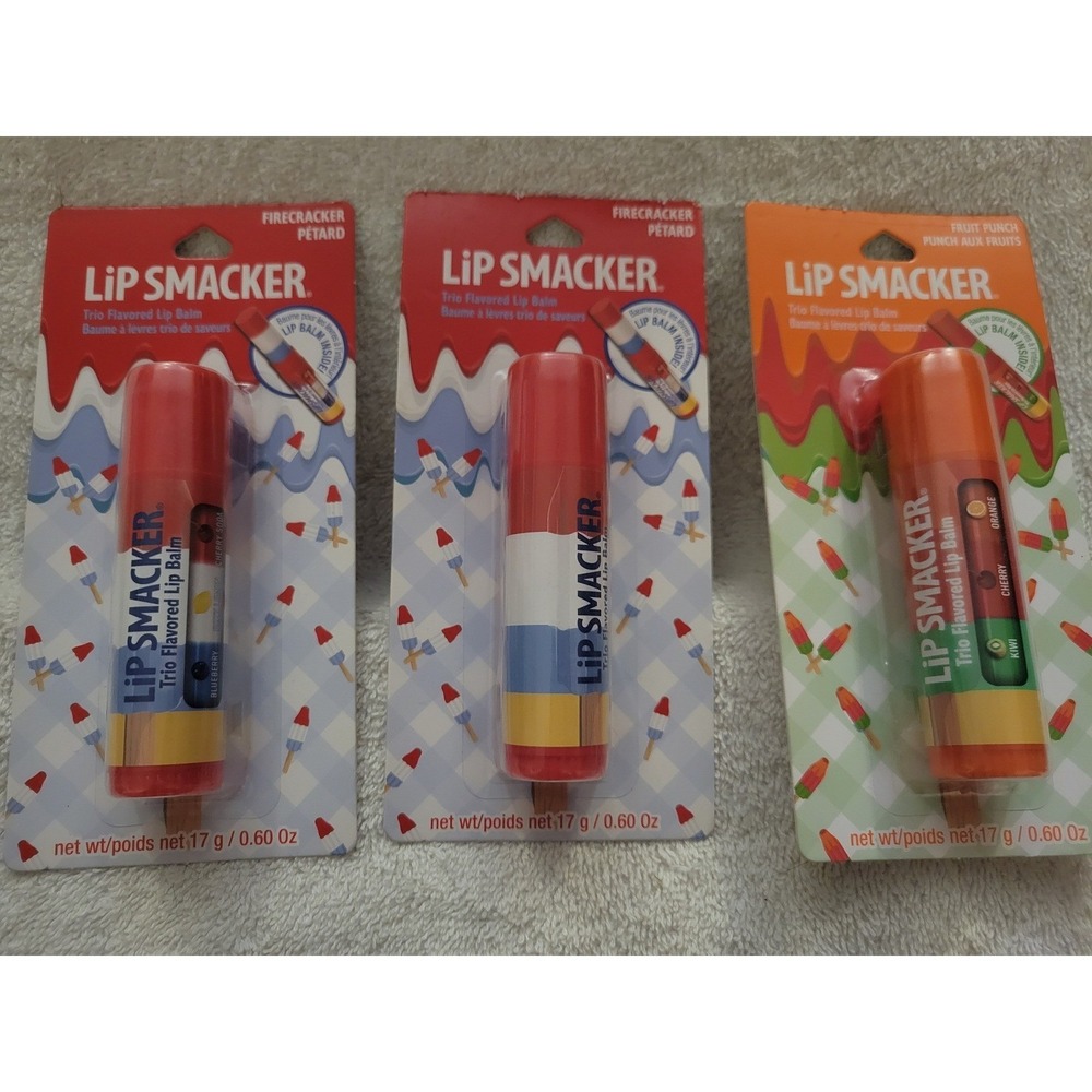 3 Lip Smacker Trio Flavored Lip Balm Biggy (2) Firecracker (1) Fruit Punch